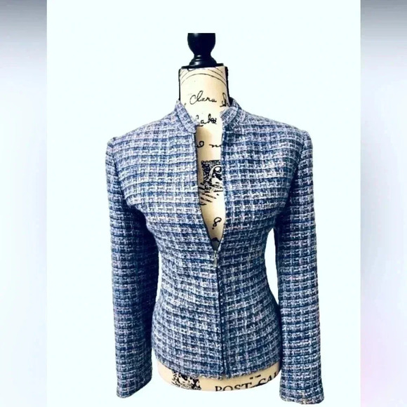 Style & Co Blue Tweed Zipper Front Longsleeve Winter Blazer Size 8 - Picture 1 of 9
